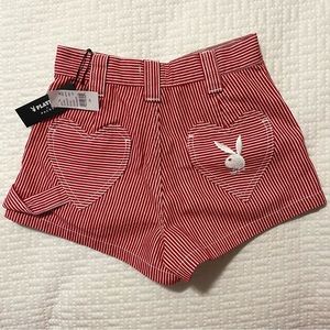 SOLD| Playboy Candy Red Stripe Carpenter Shorts, Size 24